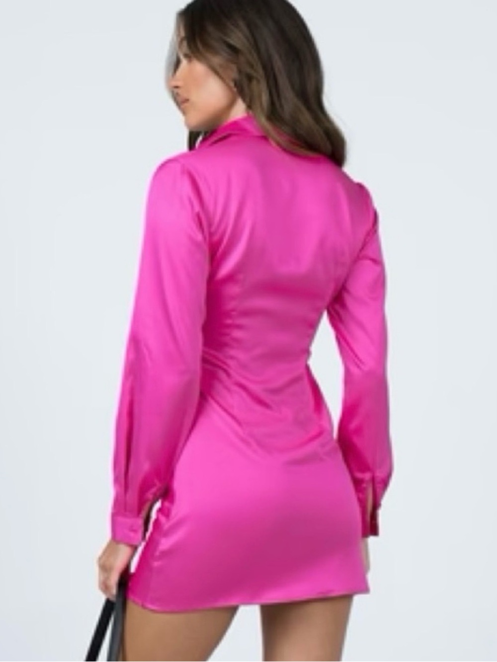 Princess Polly Fuchsia Satin Long-Sleeve Mini Dress - Picture 3 of 6